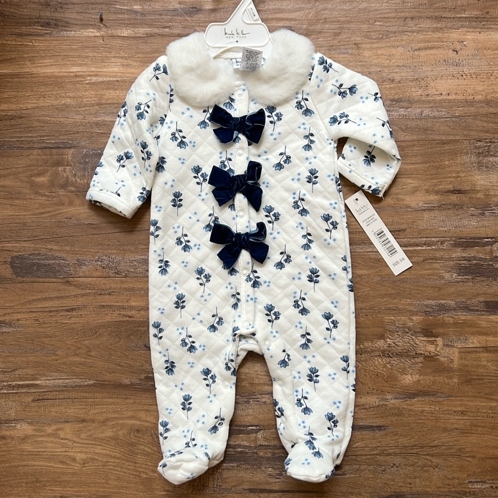 Nicole Miller Baby Girl Blue Floral Sleeper 3/6M